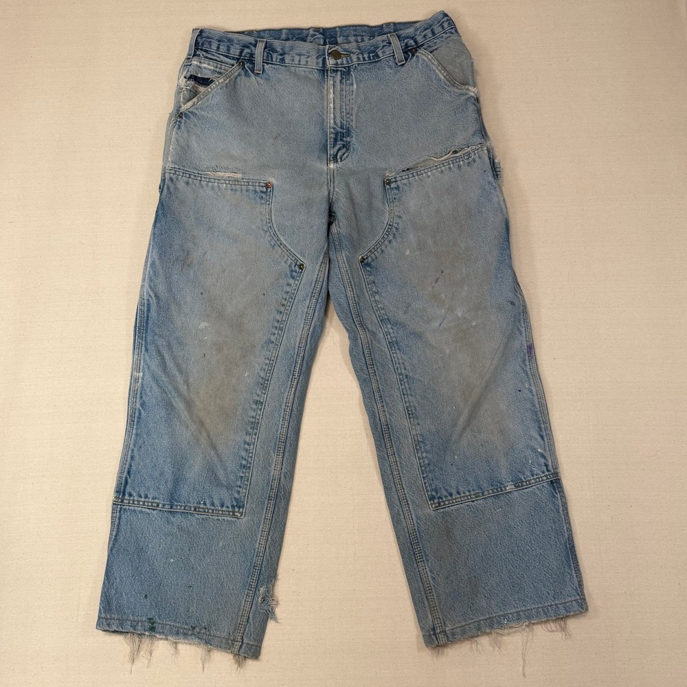 Vintage Carhartt Double Knee Carpenter Jeans Light Wash Distressed 35x27